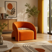 Fauteuil d'appoint moderne orange rembourré avec accoudoirs incurvés et dossier ouvert pour salon, chambre et hall d'hôtel
