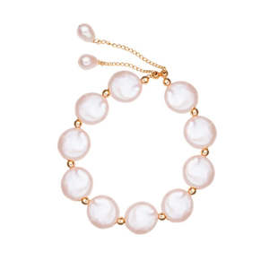สร้อยข้อมือไข่มุกทรงกลมแบบเรียบสไตล์บาโรก ประดับด้วยทอง 14K ดีไซน์กระดุมสุดหรูสำหรับผู้หญิง - Product Image 1