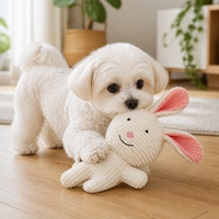 Jouet en peluche couineur lapin en velours côtelé OEM 14x27,5cm, animal en peluche avec visage brodé, en coton PP doux pour chats, chiens, bébés et enfants, cadeau