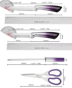 Kitchenbliss 9pcs Purple Gradient 430 Handle Stainless Steel Chef <b>Knife</b> <b>Sharpener</b> & Rotating Acrylic Block Kitchen <b>Knife</b> Set - Product Image 4