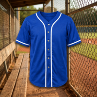Jersey Baseball Pria Biru Royal Lengan Pendek Kancing Depan Penyerap Keringat Regular Fit Pakaian Olahraga Dewasa