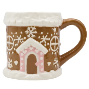 Tasse à café/chocolat chaud en céramique, motif maison de pain d'épices nostalgique en 3D, gaufrée, faite à la main, cadeau de Noël mignon et personnalisé - Product Image 1