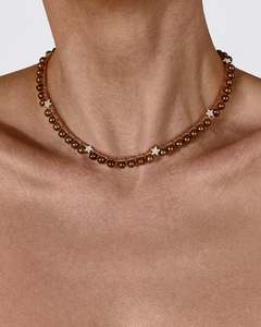 <span class=keywords><strong>Collana</strong></span> girocollo da uomo con 15 perle d'acqua dolce marroni eleganti personalizzate, con ciondolo a stella placcato oro e piccole perle, rara <span class=keywords><strong>collana</strong></span> di perle. - Product Image 2