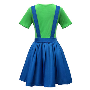 Combinaison-jupe en coton pour femme Mario, tenue de cosplay adulte, rouge et vert, faux deux pièces, avec barbe et chapeau - Product Image 4