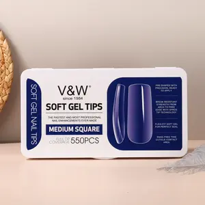 Vw 550Pcs Clear Full Medium Vierkante Nail Tips Uitbreiding Natuurlijke Xxxl Doodskist Gel Nagel Tips Korte Vierkante Nagel Tips