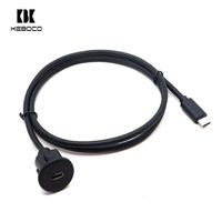 Kabel Flush Mount Tipe C 3.0 Female ke USB C 3.0 Male Panel Mount dengan Pelindung Jalinan PVC untuk Truk Kapal