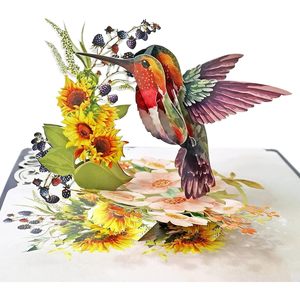 Pop Up Mother's Day Card Hummingbird And Chipmunk Mama 3D Greeting Card Paper Rectangle <b>Matte</b> <b>Varnishing</b> - Product Image 2