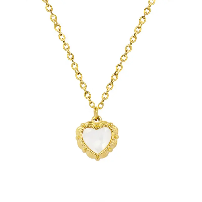 जेनिस ज्वेलरी स्टेनलेस स्टील सुरुचिपूर्ण सोना 12 मिमी छोटा दिल के आकार का सफेद सीशेल्स पेंडेंट हार 2024 नई महिलाओं का हार