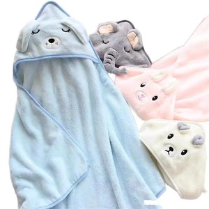 <span class=keywords><strong>Accappatoio</strong></span> per Bambini in Pile Corallo Assorbente con Cappuccio Ricamato, Mantella da Bagno Cartoon, Fascia Avvolgente per Neonati - Product Image 1