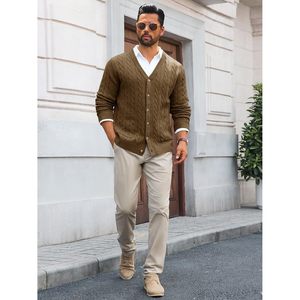 2025 hommes câble tricot Cardigan pull col en v décontracté boutonné à manches longues vêtements d'extérieur avec poches pour l'automne/hiver saison - Product Image 5