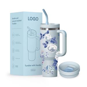 Customized Large Capacity Straw Cup Fine Printed Pattern Stainless <b>Steel</b> Vacuum Cup Thermal Insulation Cold Water <b>Bottle</b> 40 oz - Product Image 4