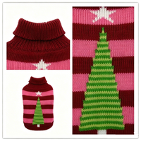 Vêtements de Noël pour animaux de compagnie en gros – Pull tricoté à col roulé pour chien, rose et bordeaux, à motif d'arbre rayé, tenue chaude d'hiver pour chiot