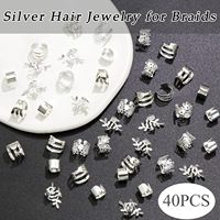 Lot de 32 attaches pour cheveux tressés, accessoires capillaires creux électroplaqués argent, bandeaux et pinces à cheveux DIY