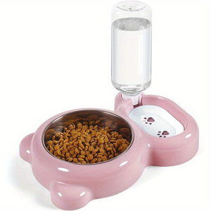 Pet Bowl, Dog Double Bowl <b>Automatic</b> Feeding and Drinking Fountain, Comes with <b>Water</b> <b>Dispenser</b> and Stainless Steel Bowl - Product Image 1