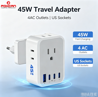 FOXCAN Nouvel adaptateur universel de charge rapide PD45W QC3.0 avec 1 port USB-A et 3 ports USB-C, facile à transporter et idéal pour les voyages internationaux