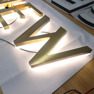 라이트 골드 브러시 3D 아크릴 사무실 문 기호 알파벳 사용자 정의 금속 문자 LED 편지 백라이트 로고 후광 조명과 표지판