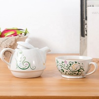 Théière et tasse turques pour une personne, thé en porcelaine pour une personne, ensemble de service à café, théière en céramique émaillée avec décalcomanie