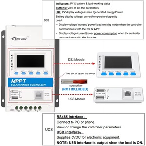 Controlador de Carga Solar MPPT <span class=keywords><strong>EPEVER</strong></span> 30A/40A 12V/24VDC Automático con Pantalla LCD, Dos Puertos USB, RS485, Entrada PV 100V 150V, Regulador <span class=keywords><strong>TRIRON</strong></span> - Product Image 5