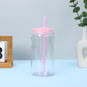 Vaso de Vidrio Borosilicato Transparente de 12oz/16oz, Estilo Mason Jar, con Tapa de Bambú y Pajita - Product Image 5