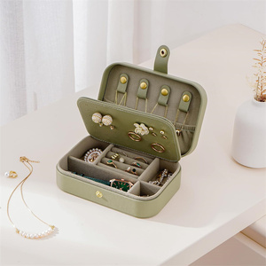Estuche organizador de joyas de viaje verde <span class=keywords><strong>oliva</strong></span> de cuero para mujer, Cajas de Regalo de joyería portátiles para collar, anillos, pulsera, pendientes - Product Image 3