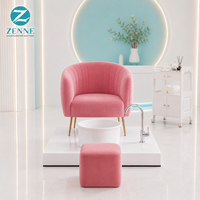 Ensemble de fauteuil de pédicure moderne en velours de luxe rose avec bassin de spa pour les pieds, mobilier de salon de manucure, robinet, ottoman, personnalisable OEM pour centres commerciaux et hôtels