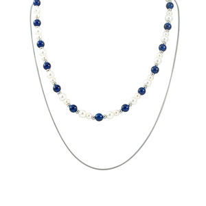 สร้อยคอประดับลูกปัดสองชั้น ไทเทเนียมสตีล สีน้ำเงินไคลน์ ประดับมุก สร้อยคอแบบซ้อนสำหรับผู้หญิง เครื่องประดับแฟชั่น - Product Image 5