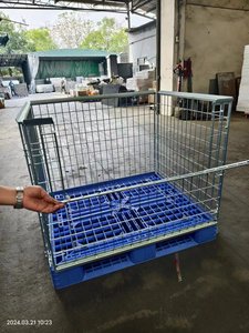 YOUGUカスタマイズ可能な工業用スタッカブルスチール収納ケージ亜鉛メッキヘビーデューティープラスチックパレット1000kg容量折りたたみ式 - Product Image 5