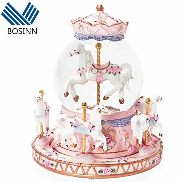 Boule de cristal lampe de nuit boîte à musique carrousel boîte à musique fille cadeau automatique flocon de neige rotation romantique lumières colorées