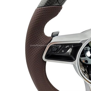 Volante Deportivo de Cuero Marrón con Fibra de Carbono y Múltiples Botones Compatible con <span class=keywords><strong>Porsche</strong></span> Panamera Cayenne <span class=keywords><strong>Macan</strong></span> 911 718 - Product Image 4