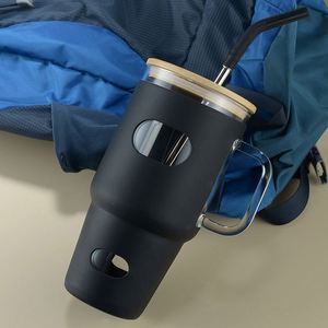 Vaso de Viaje de Vidrio con Funda de Silicona Antiarañazos XH GT8011 32oz, Agarre Cómodo, Tapa Hermética con Pajita de Bambú, Taza para Uso Diario - Product Image 1