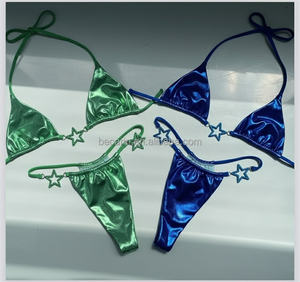 2025 Euro-American Trendy Satin Zweiteiliger Badeanzug für Damen im Baudeau-Stil Stilvolle, solide Bikini Triangle Beach wear Factory - Product Image 1