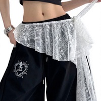 Jupe asymétrique en polyester pour femme, style jazz, avec dentelle, lacets et fente, fermeture à nouer, nouveau modèle