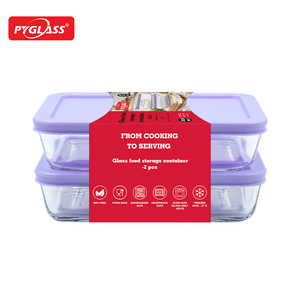 Pyglass 2 Ensemble de récipients de conservation alimentaire en verre borosilicate de haute qualité avec couvercle en PE, couvercle de couleur personnalisée, boîte à lunch classique - Product Image 2