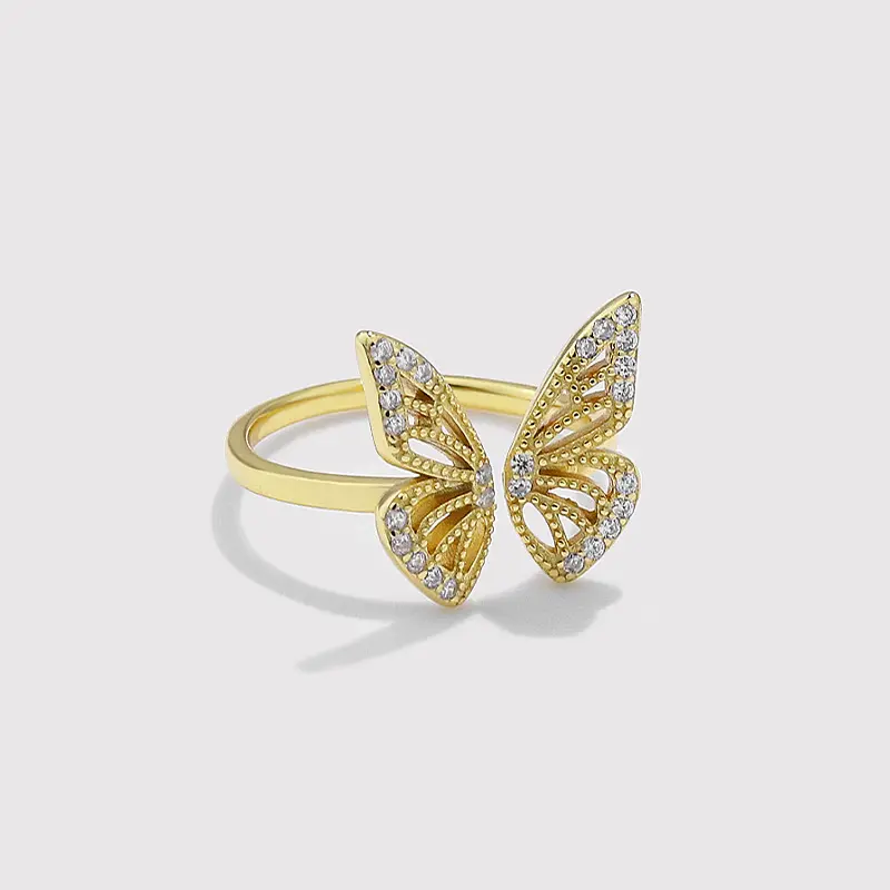 925 sterling silver resizable butterfly rings luxury diamond wedding rings for women gold plated adjustable rings jewelry