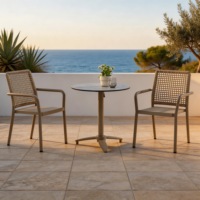 Chaises de salle à manger en rotin d'extérieur modernes avec table ronde à piétement blanc pour jardin, patio, balcon (C724)