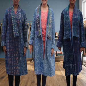 Venta al por mayor hecho a mano Indigo Sari Kantha chaquetas Vintage Kantha Kimono - Product Image 3