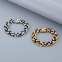 14MM d'épaisseur en acier inoxydable lourd titane or argent glacé CZ cubain lien chaîne Bracelet plein diamant cristal Hip Hop pour hommes