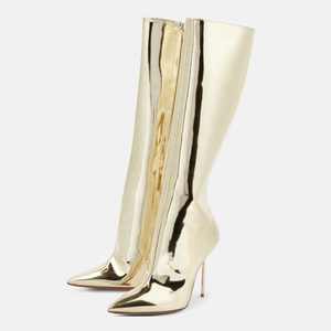 Botas Largas de Tacón Alto Extremo para Mujer, Talla Grande 46, con Punta Puntiaguda, Botines Sexys hasta la Rodilla, Zapatos de Vestir Metálicos con Acabado Patentado - Product Image 3