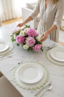 Set de table en lin écologique brodé sur mesure de haute qualité, bord festonné vert, pour mariage, événement, fête, décoration de table