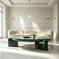 Table basse ronde moderne de style naturel de luxe en marbre vert indien pour salon, villa, hôtel, décoration