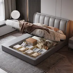 고급 가정용 가구 침실 디자인 다기능 침대 가구 세트를 올리거나 내릴 수 있습니다 조정 가능한 목재 보관 침대
