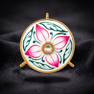 Boutons de luxe personnalisés en laiton, style Jaipur Meenakari, avec fleurs roses et feuilles vertes en émail, ornés de cristaux Polki, pour costumes de mariage et tenues formelles pour hommes (Sherwani) - Product Image 4