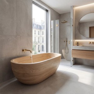 Bañeras Ovaladas Modernas de Lujo Hechas a Medida, Exclusivas de Madera Amarilla/Mármol Serpeggiante, Independientes para Baño, Hotel o Villa - Product Image 5