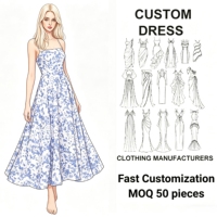Robe longue trapèze en mousseline de soie bleue à motifs floraux, bretelles spaghetti, 100 % polyester, infroissable, lavable, fabricant de robes sur mesure, marque privée