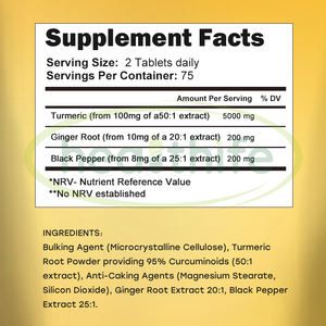 Comprimés de curcuma et de curcumine, comprimés de curcuma, de poivre noir et de gingembre, compléments de curcumine haute puissance - Product Image 2