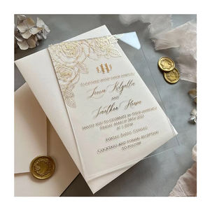 Carte blanche de luxe personnalisée avec feuille d'or, avec enveloppe en papier vélin Castle <span class=keywords><strong>Leslie</strong></span> avec feuille d'or, invitation d'exposition, invitations de mariage - Product Image 1