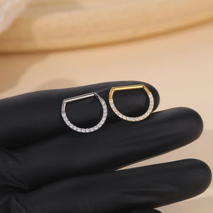 Lingchee ASTM F-136 14G titane mamelon anneau D forme Segment anneau clair Zircon mamelon anneaux Piercings bijoux Sexy - Product Image 6