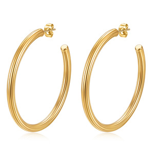 Boucles d'oreilles créoles 5 mm en acier inoxydable plaqué or 18 carats, forme ronde en C, pour usage quotidien, bijoux pour femmes - Product Image 5