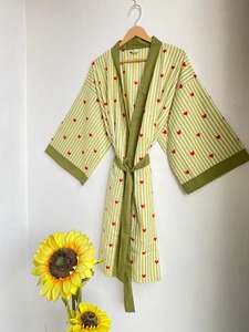 Robe kimono en coton indien fait main, joli imprimé cœur, robe de plage, kimono avec ceinture, robe de demoiselle d'honneur, robe de nuit - Product Image 6