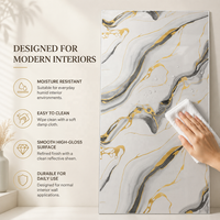 Panneau mural en PVC brillant MORLENX gris or agate marbré UV pour décoration intérieure de luxe